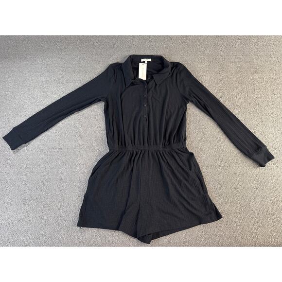NWT Z Supply Lycra Henley Romper Medium Black Long Sleeve Ribbed Casual Lounge - Picture 3 of 12